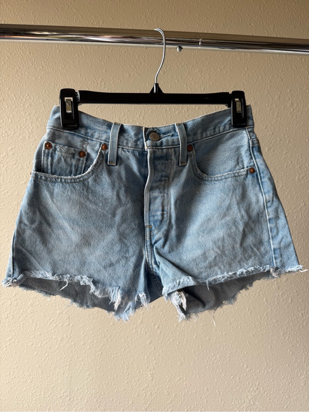 Levi's Light Blue Denim Cutoff Shorts with Frayed Hem